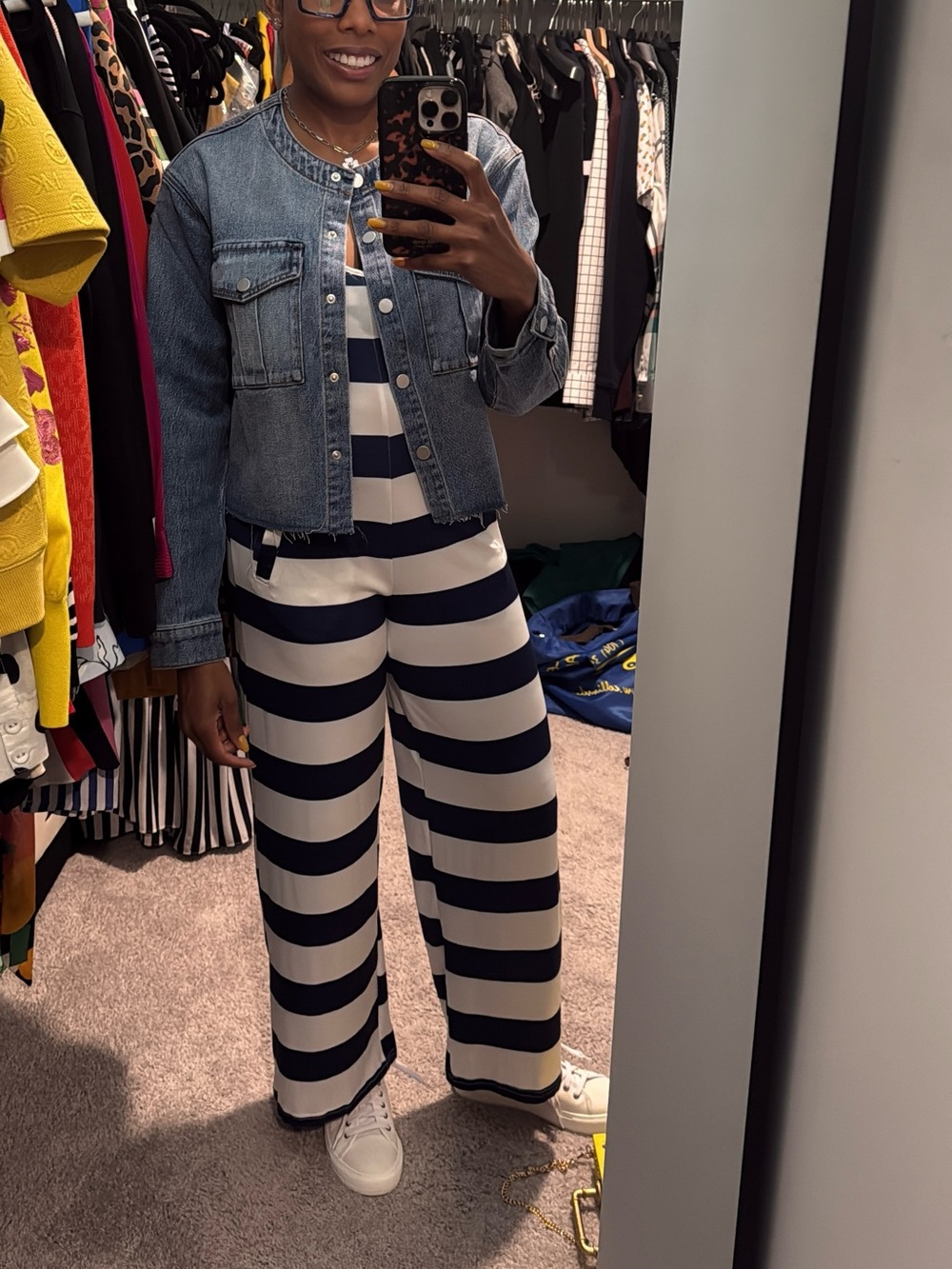 Blue and White Striped Romper